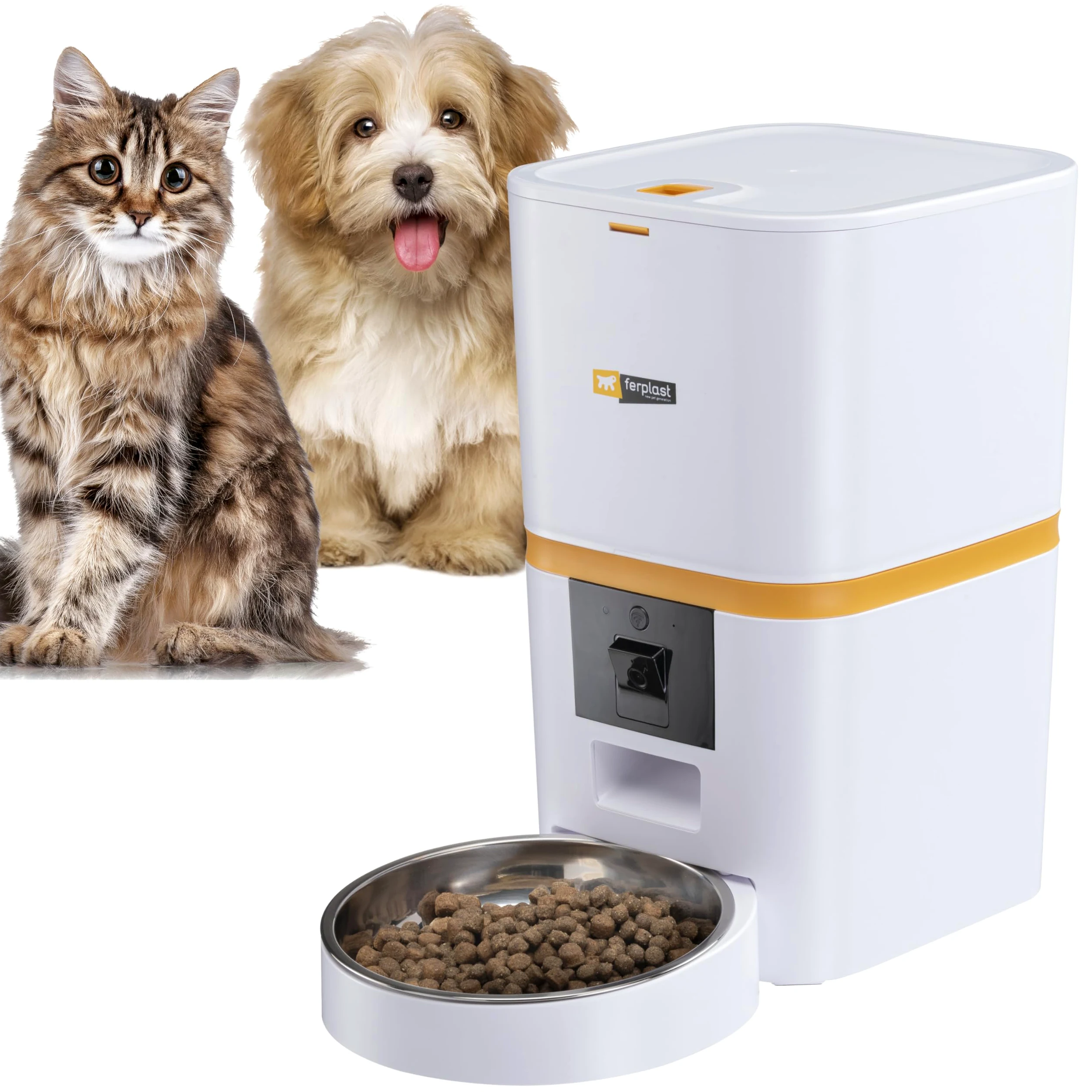 Ferplast Comedero Gato Automatico Risto Pet Smart Dispensador Comida Gatos, Comedero Perro Automatico, WiFi, 6 L, Control vía App, Cámara de Visión Nocturna, Micrófono, Cuenco de Acero Inoxidable
