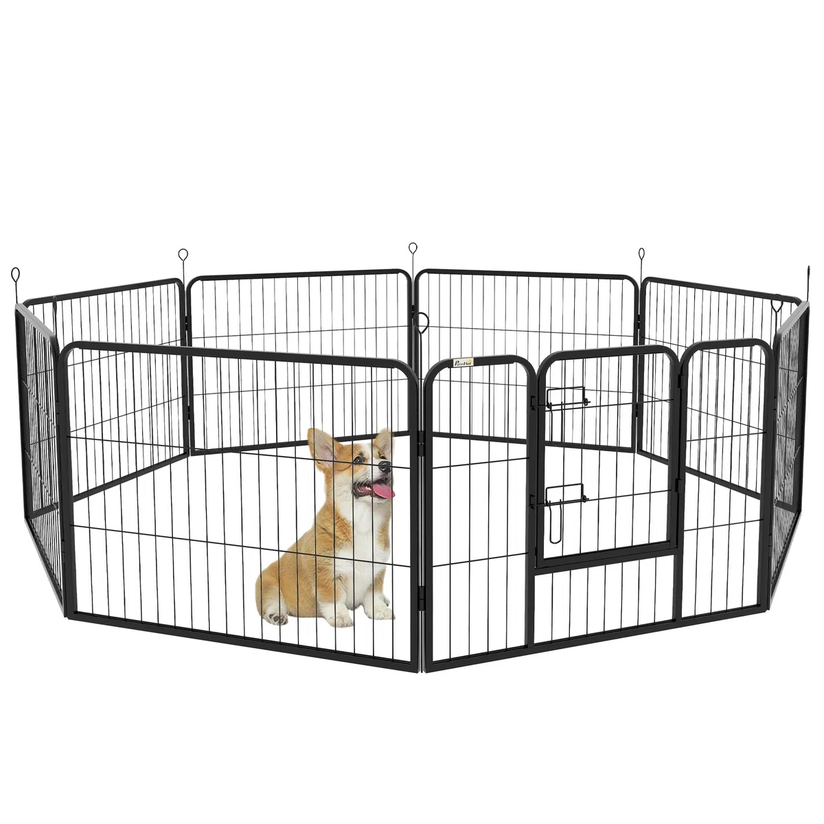 PawHut Luxe - Parque Modular de Acero epoxi con Puerta con Cerradura para Perros, Conejos, roedores, Animales pequeños, Interior y Exterior, 80 x 60 cm, Color Negro