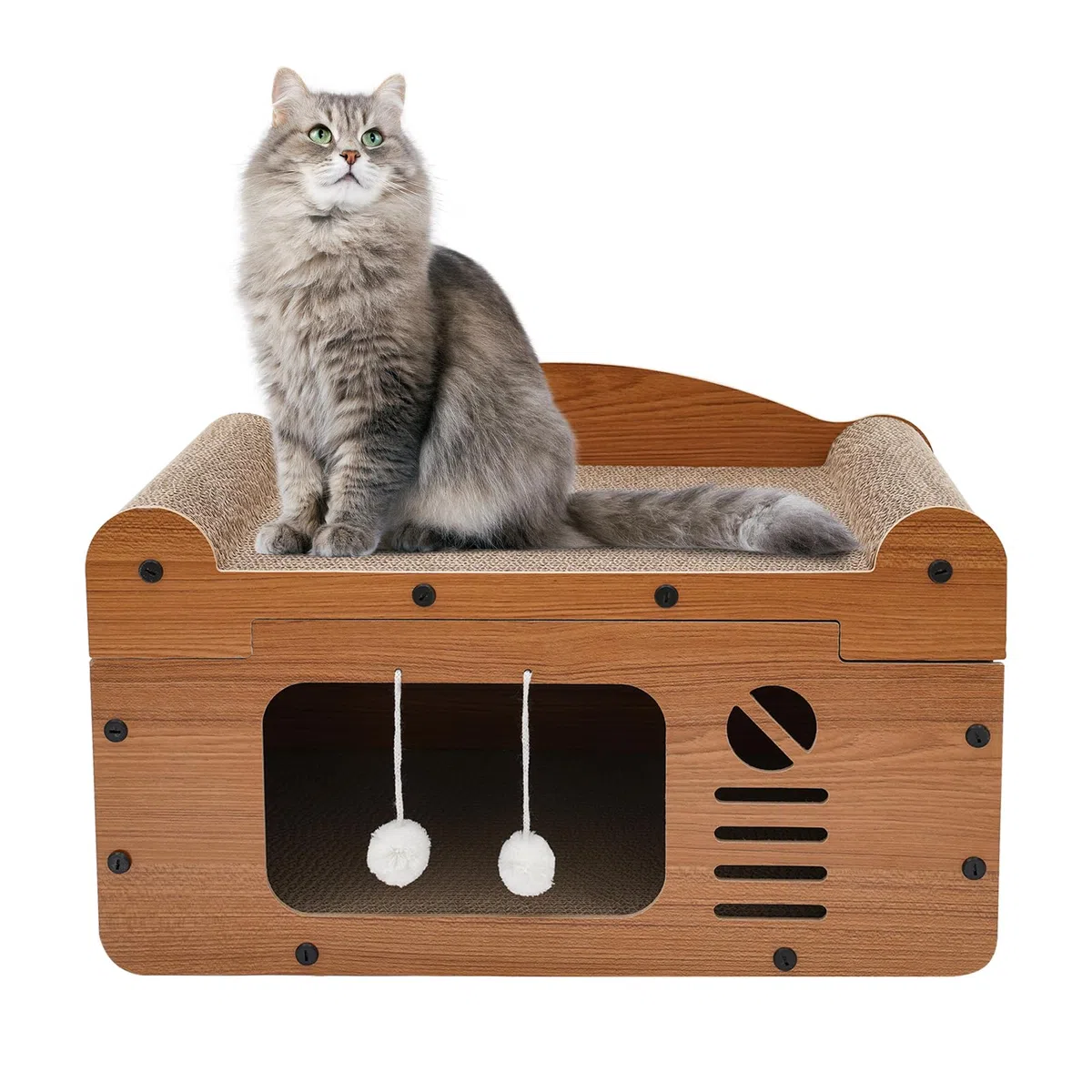Rascador para gatos, cueva para gatos con tabla rascadora, cama para gatos de 2 pisos con pelota de juego, casa para gatos interior de cartón, cartón rascador para gatos, almohadilla rascador para