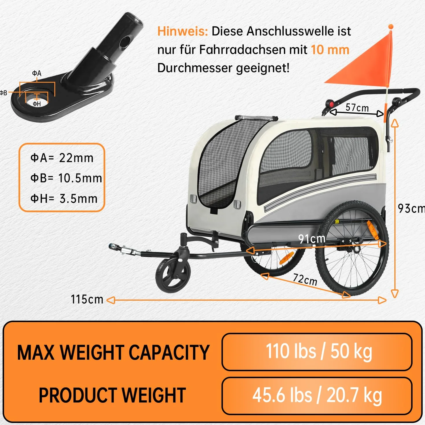 Remolque de bicicleta 2 en 1 XXL para perros, remolque plegable para perros con apertura de techo, reflectores y tiras reflectantes, acoplamiento universal para bicicleta, manillar de
