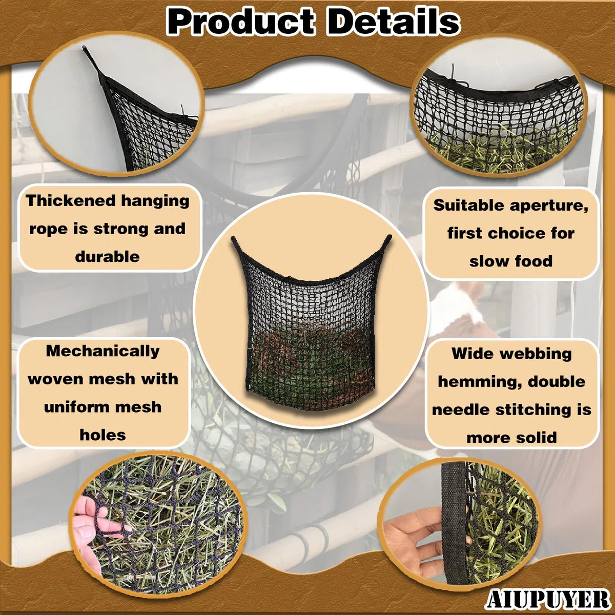 1PCS Redes de heno, Tote Premium Oxford Cloth Bolsa de alimento para Caballos Fácil de Colgar Bolsa de heno alimentador heno de Cabra Red de heno agujereada para Caballos, para Caballos Ganado Ovejas