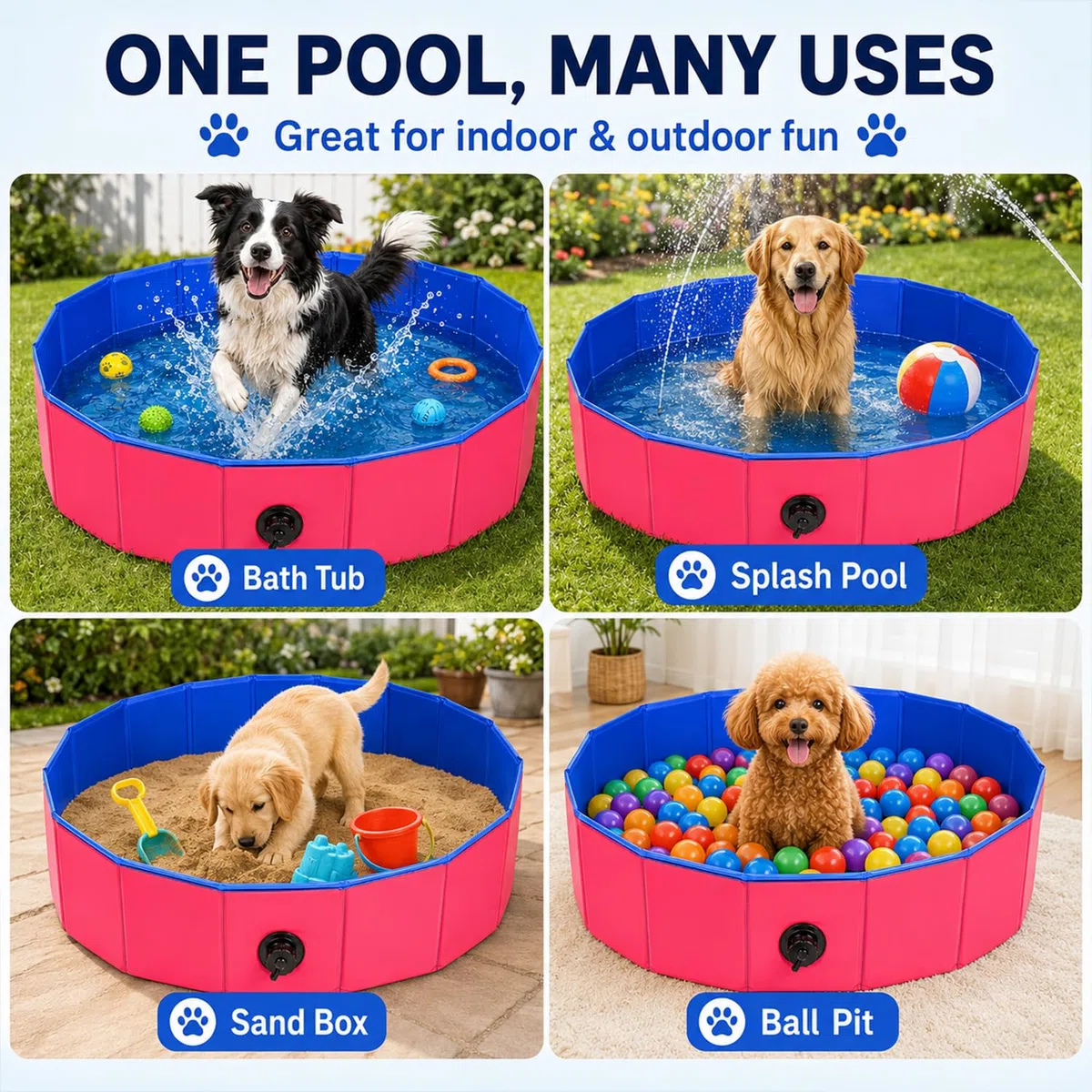 Piscina para perros, 100 x 30 cm, plegable con orificio de drenaje, piscina infantil para mascotas, piscina plegable, piscina para perros, piscina infantil robusta para perros y gatos