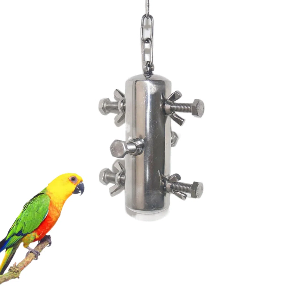 Juguetes de loro de acero inoxidable, juguetes colgantes para loros, juguetes de guacamayos de campana, juguetes interactivos para pájaros de forraje, juguetes grandes para pájaros para