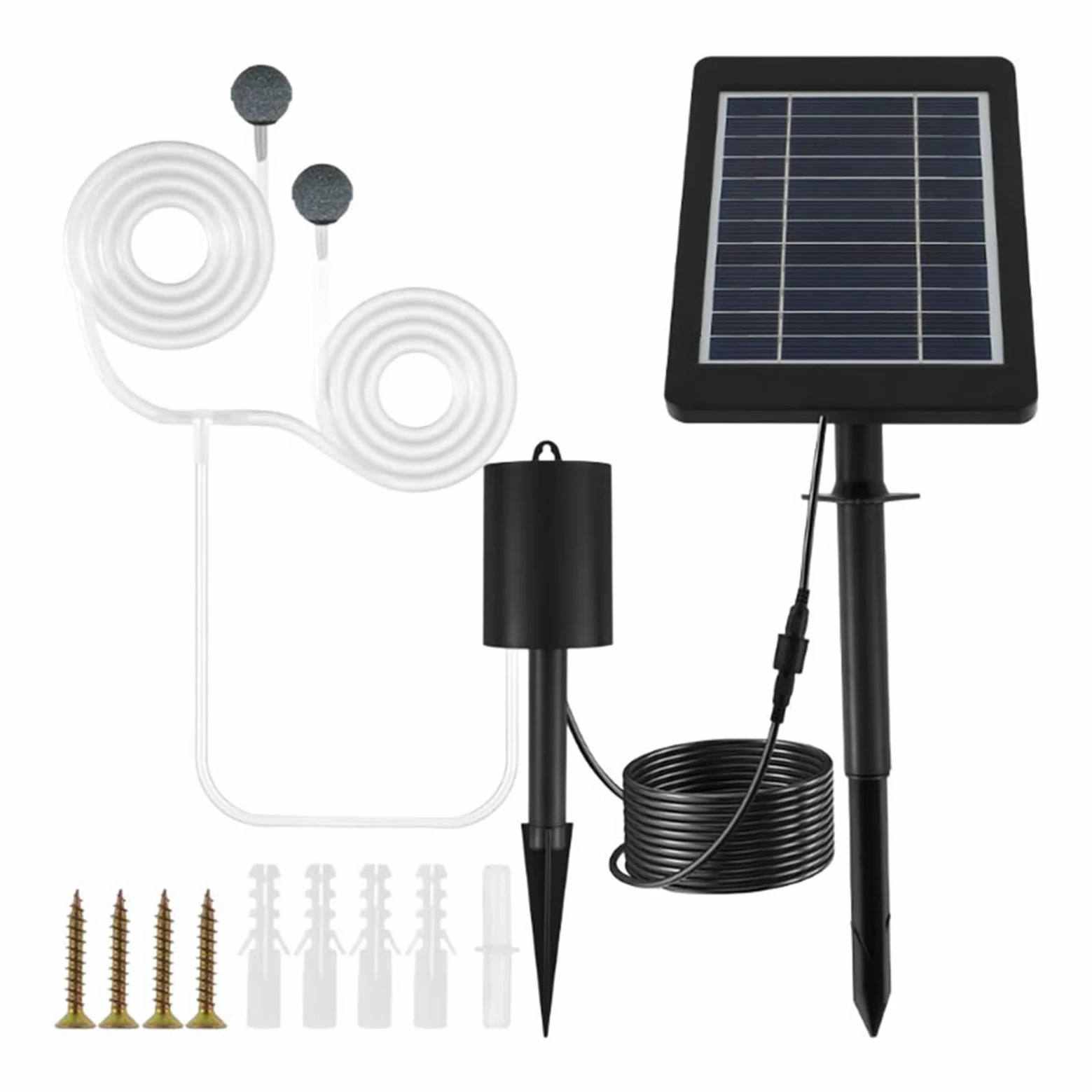 Fabater Bomba de Aire Hidropónica Solar Inserción en el Suelo Bomba de Oxígeno con Energía Solar de 3 Engranajes con Respaldo de Batería de 2200 MAh para Estanque de Peces Al Aire Libre, Acuario e