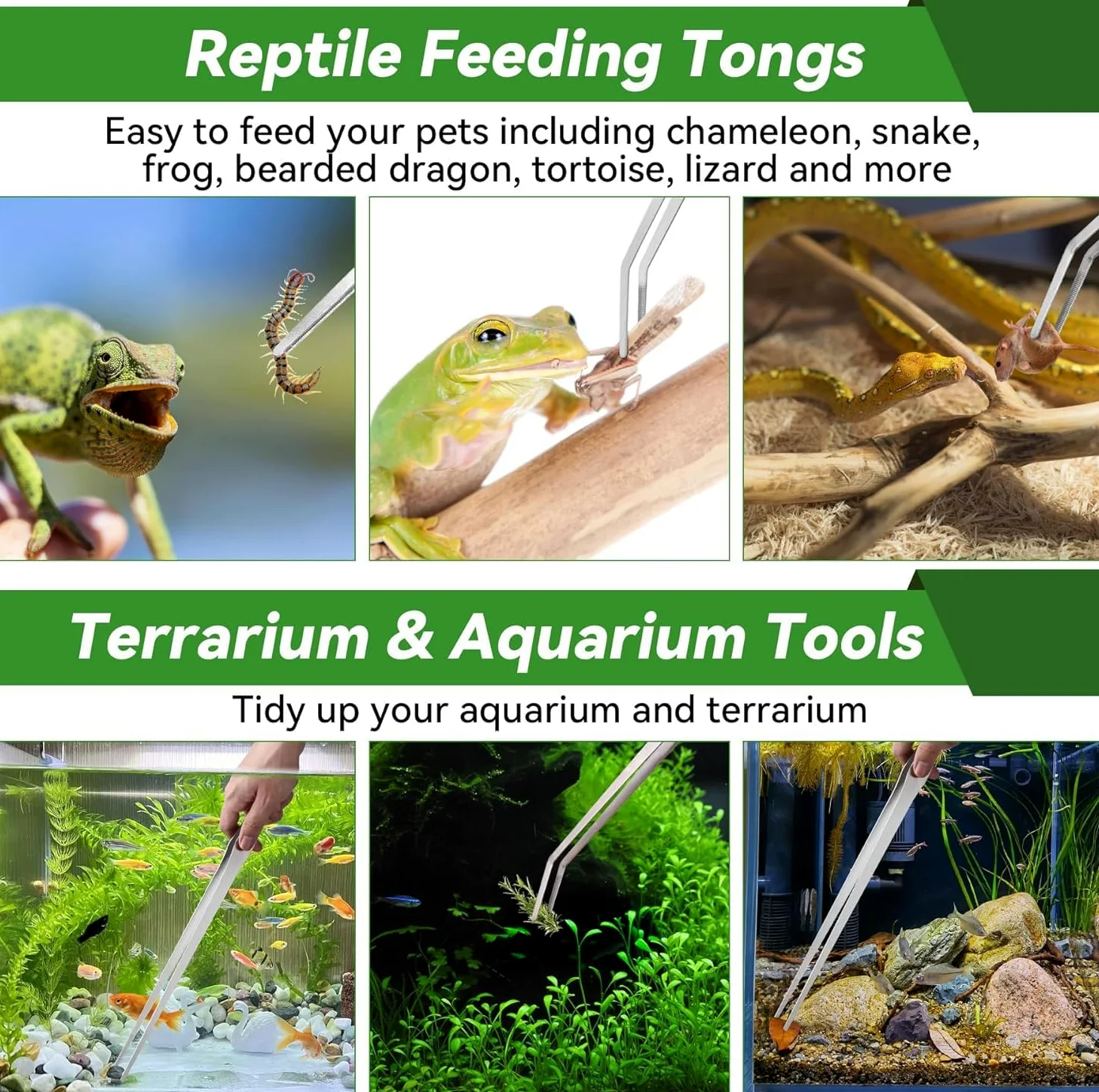 2 pinzas largas para acuario, pinzas curvadas de 27 cm, pinzas de alimentación de reptiles de acero inoxidable, herramientas de terrario, alimentador para lagartos, accesorios de tanque de serpiente