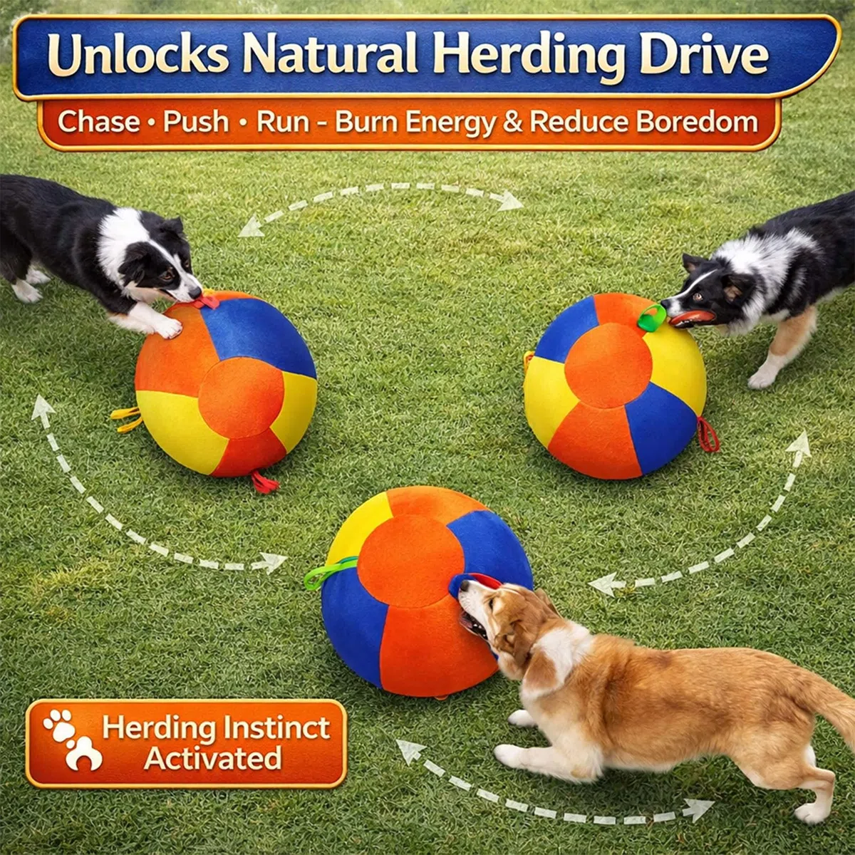 Herding Balls for Dogs, Calming Jumbo Ball for Dogs, 10 18 22 Inch Giant Inflatable Dog Ball with Reinforced Handles Cover & Pump, Durable Tear Resistant Toy for Training Exercise Play (45 cm/17.72in)