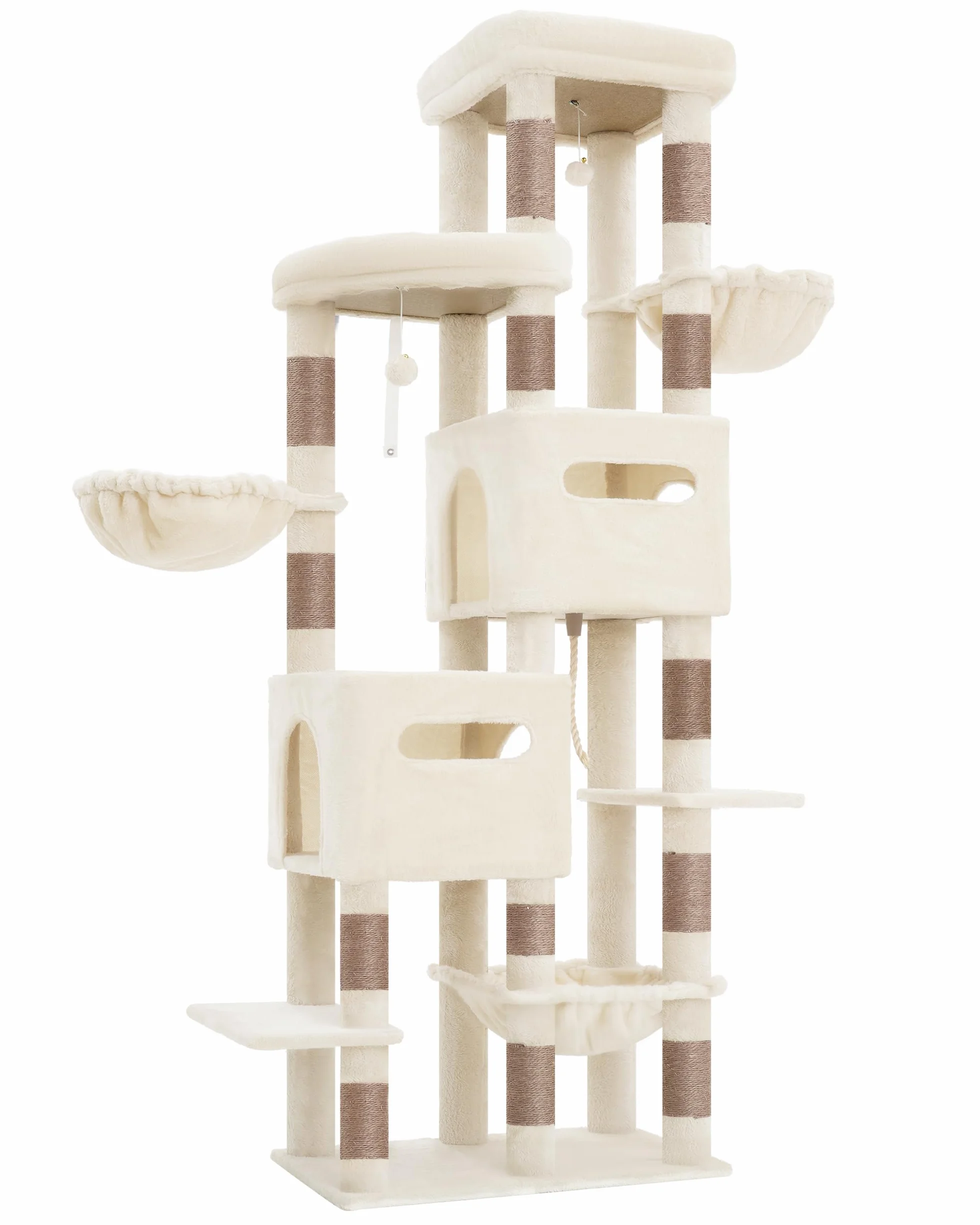 Heybly Árbol Rascador para Gatos Grandes, 190 cm Rascador para Gatos XXL, Torre Alta y Espaciosa con Amplia Plataforma Superior, Base Estable, 2 Casitas, Hamaca y Postes de Sisal, Beige HCT062MJ