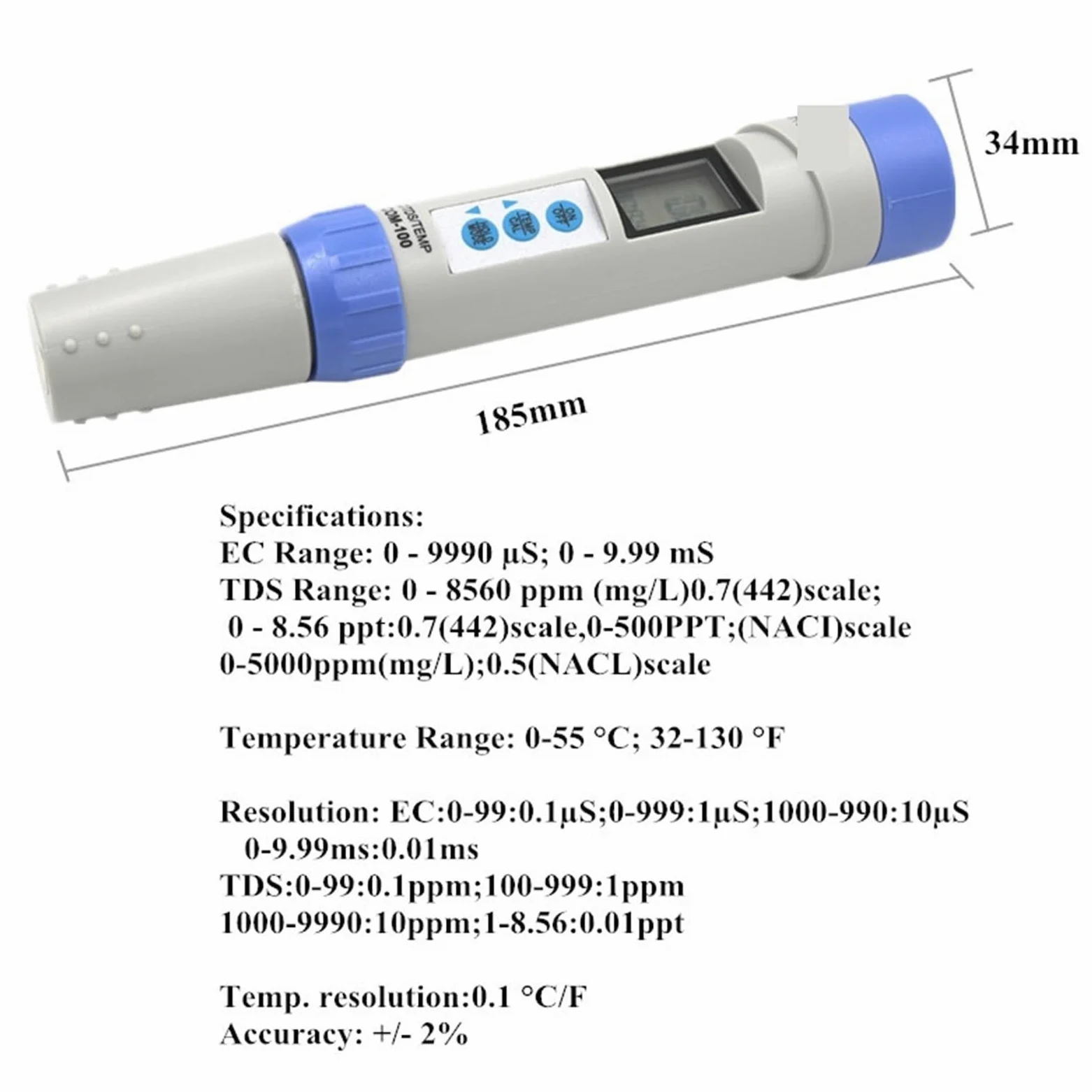 Probador de Agua, Analizador de CE Profesional, medidor de TDS, comprobador de Temperatura con calibración automática y retención de Datos, Herramientas de medición for Piscinas.