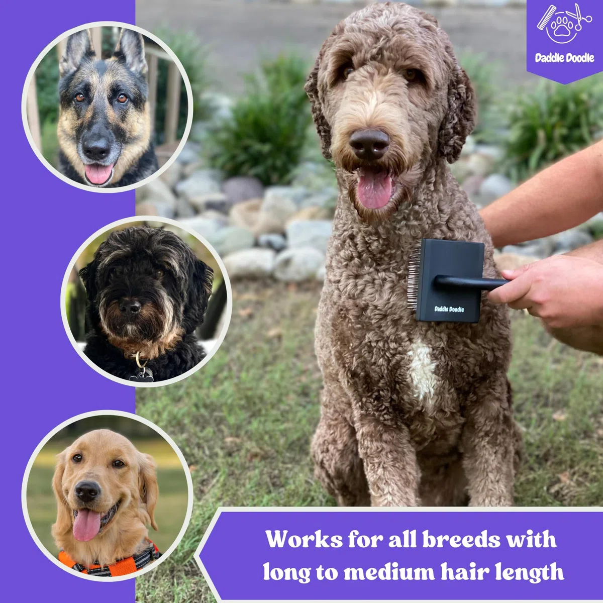Dog Slicker Brush - Cepillo de aseo para perros especialmente diseñado para todas las mezclas de caniches y garabatos, pelusa, estilo, desenredar y demat, diseño de mango ergonómico,