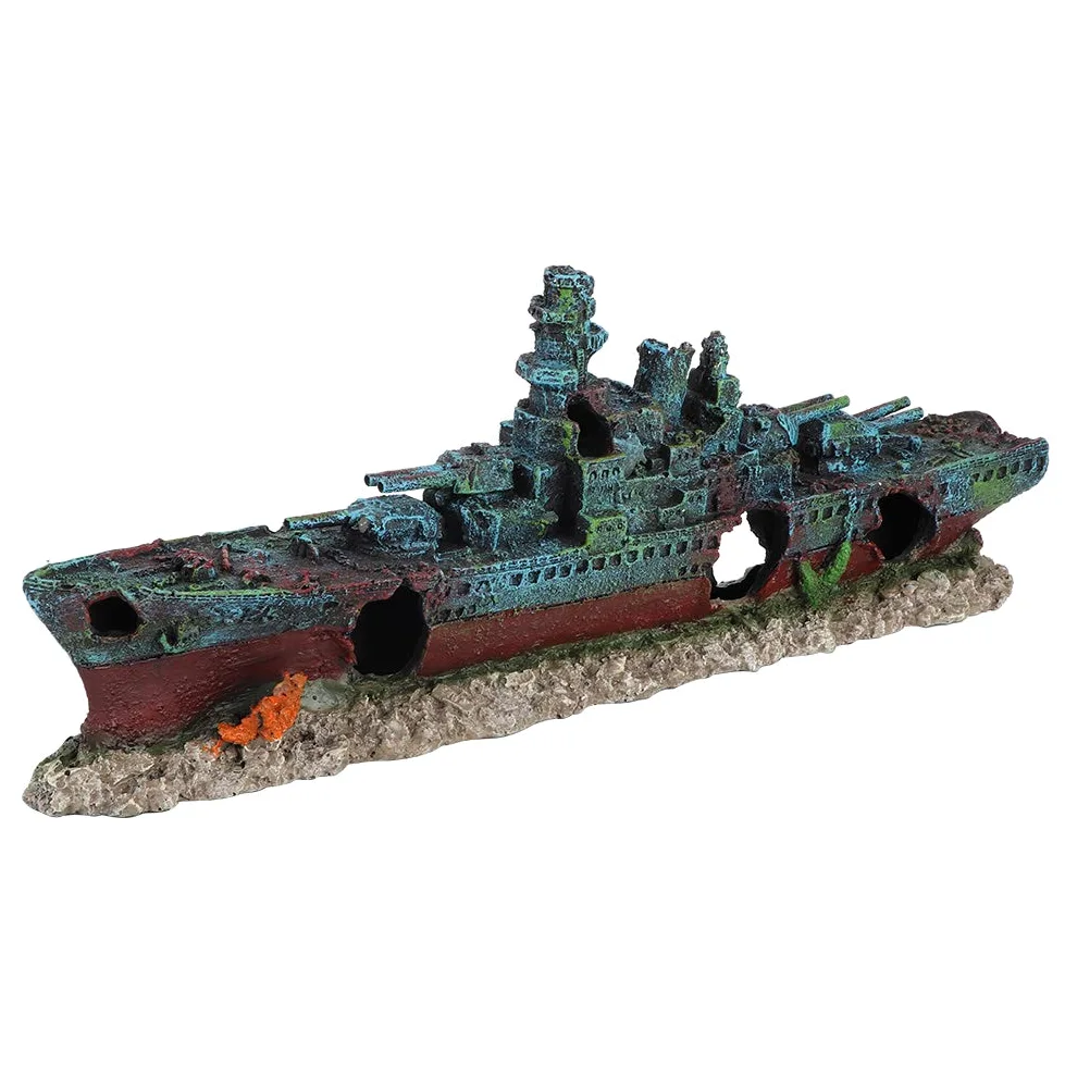 Barco de naufragio de Resina, Barco de Guerra hundido, pecera, Adorno de Acuario, decoración de Cueva, Material no Resina con múltiples Agujeros para Que los Peces se escondan,