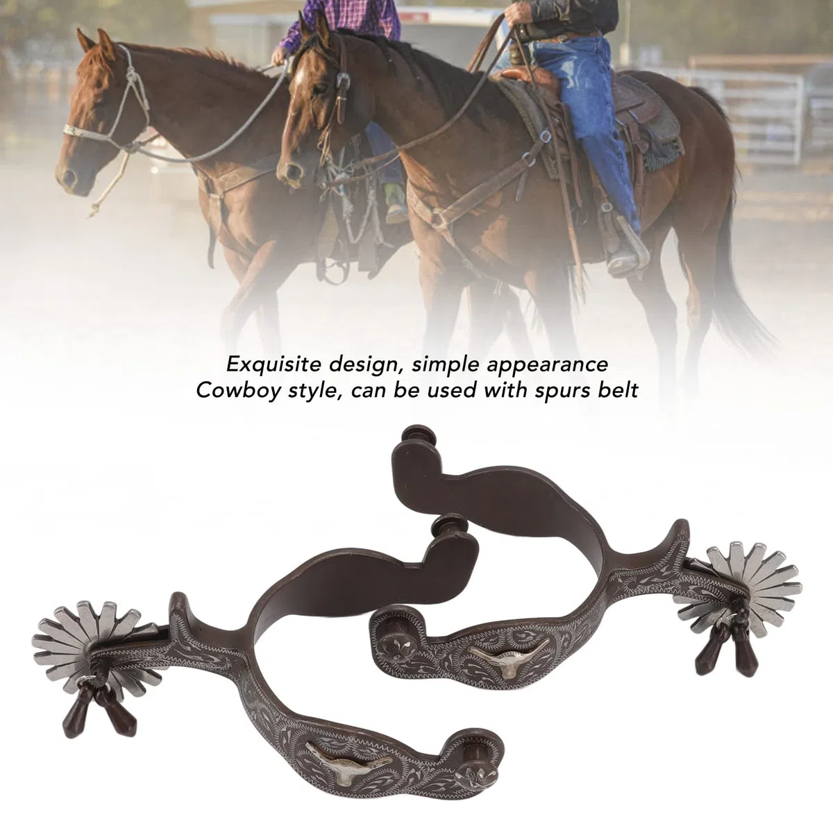 Espuelas de Caballo Grabadas, Espuelas de Acero Al Carbono, Ecuestres de Patrón Vintage con Diseño Clásico, Ideales para Equipos de Equitación y Accesorios de Talabartería