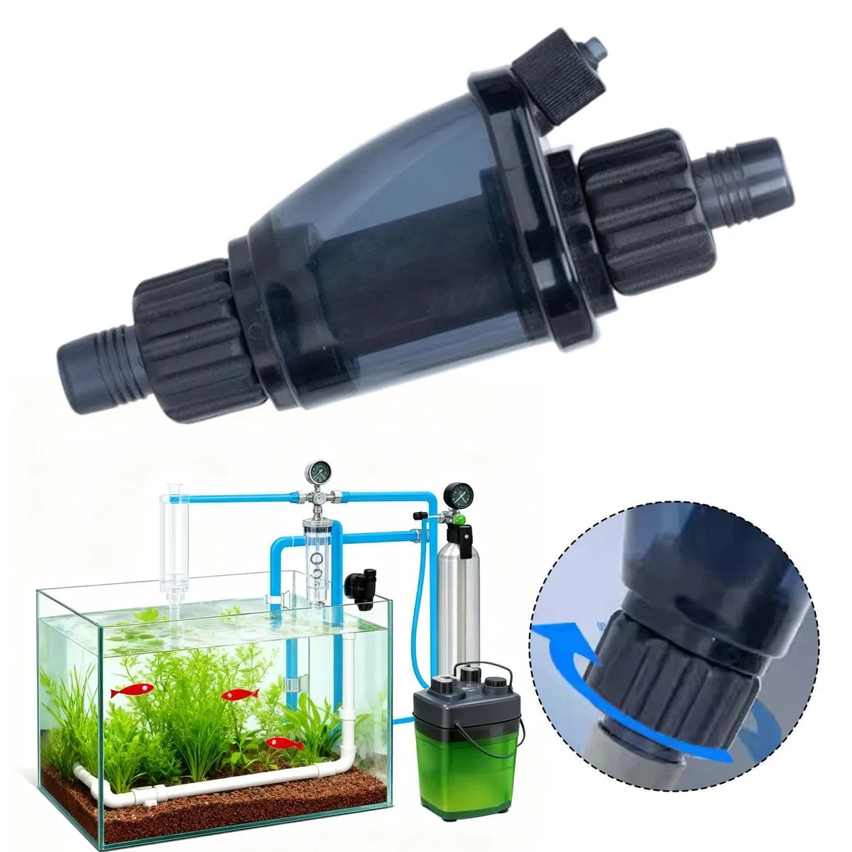 Difusor de CO2 para Acuario, atomizador de CO2 en línea, Bomba de Aire Profesional multifunción portátil, Accesorio para pecera, para 12 Mm
