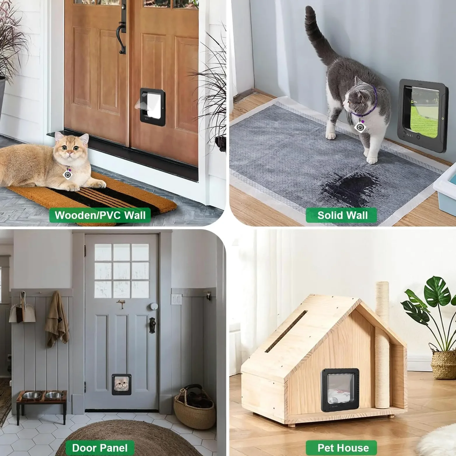 Smart Puerta electrónica automática para gatos con tecnología RFID de microchip, bloqueo de 4 vías, diseño resistente a la intemperie para un acceso seguro de mascotas en hogares