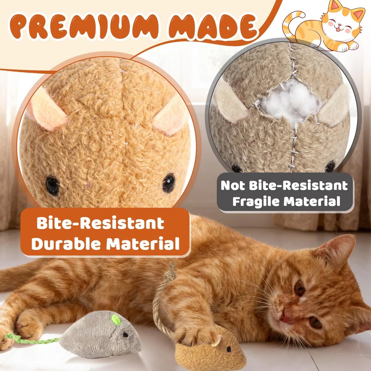 Paquete de 24 ratones coloridos de 2.36 pulgadas para gatos, juguetes interactivos de animales de hierba gatera de peluche con forma de ratón para gatos de interior