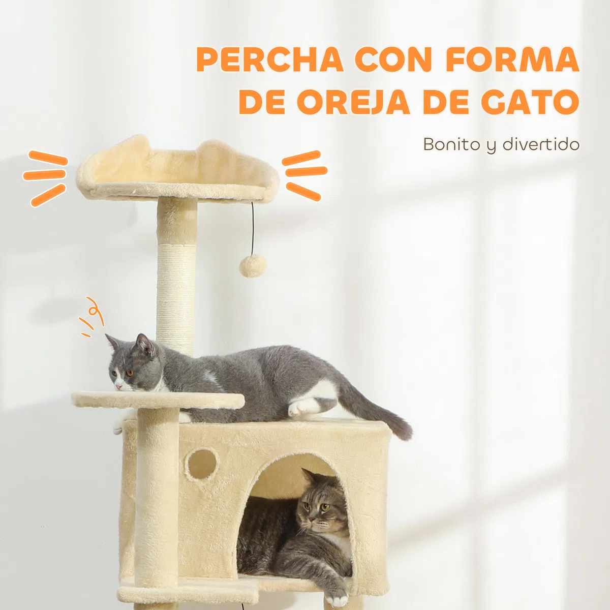 PawHut Árbol Rascador para Gatos, Árbol para Gatos 180 cm, Torre Escalador con Múltiples Plataformas, Cama, 2 Cuevas, Hamaca, Escalera, Postes de Sisal, Bolas para Jugar, Beige