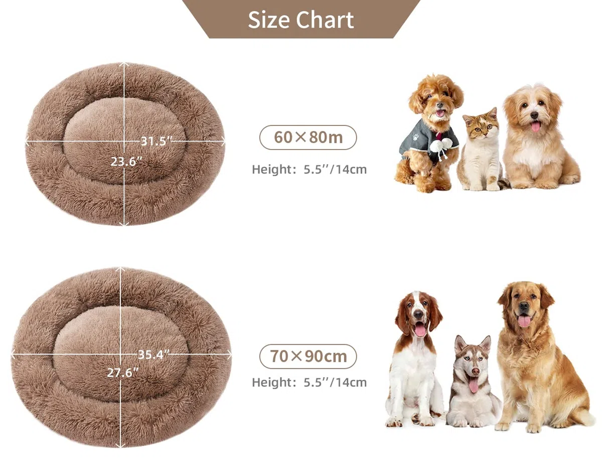 Cama calmante para perros medianos y grandes, pequeños, gatos, esponjosa, antiansiedad, lavable, para cachorros, de felpa, antideslizante, para calentar la piel sintética