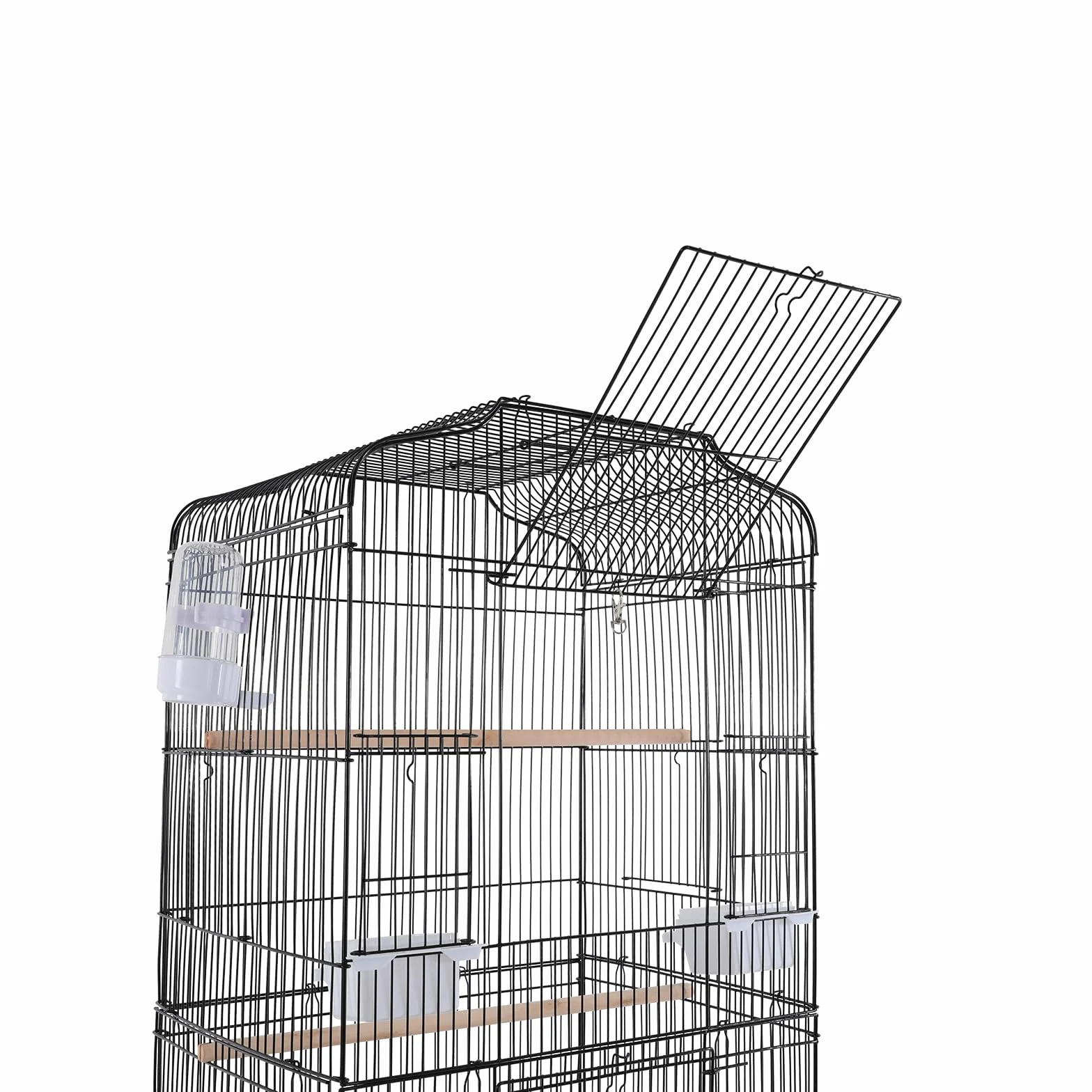 Jaula grande para pájaros con ruedas, para periquitos y loros, con soporte y bandeja de almacenamiento, de metal, con bandeja extensible, 137,5 cm de alto, color negro