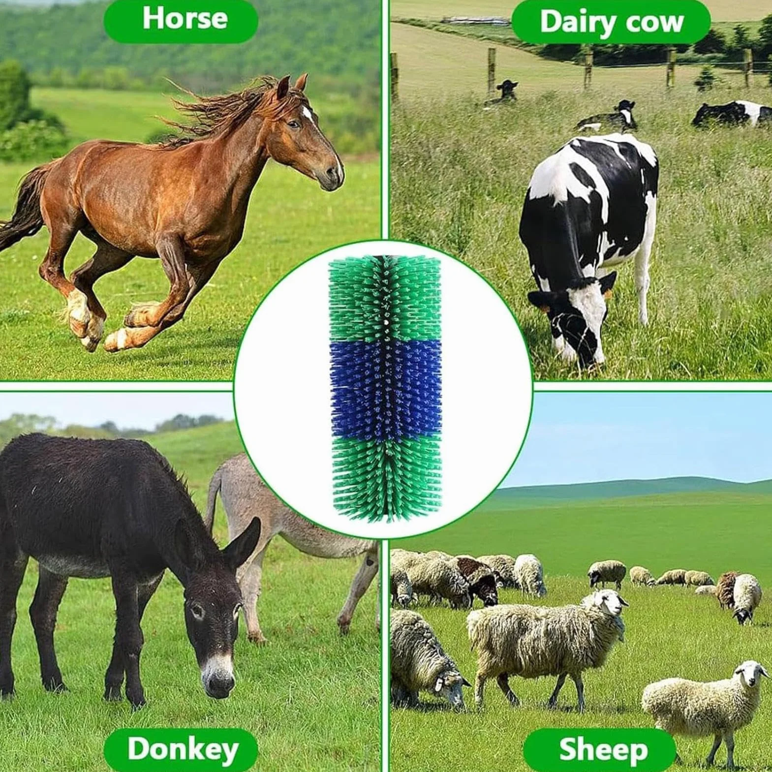 Cepillo para rascar caballos,Cepillo de masaje para rascar ganado | Cepillo de masaje completo para animales de granja, doble tornillo para burro, c