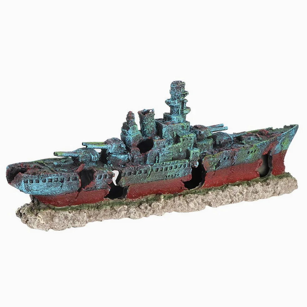 Adorno Colorido de Barco Hundido para Pecera, Material de Resina Seguro, Múltiples Agujeros para Ocultar Peces y Camarones