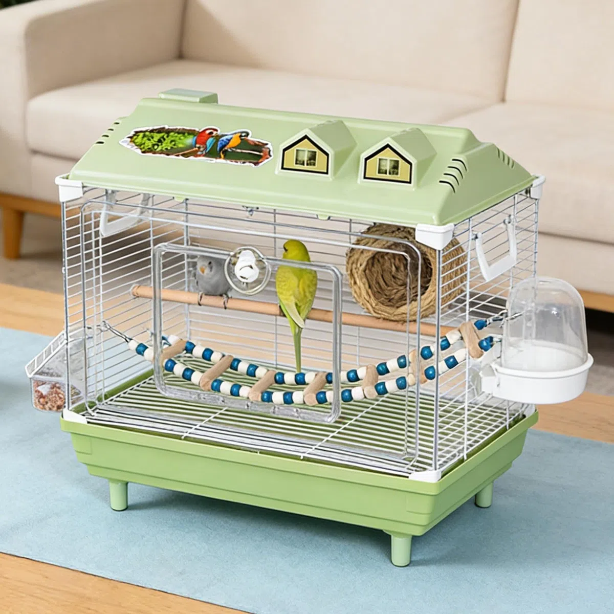 Jaula para Aves y Pájaros Hogar Portátil Transparente para Ninfas | Jaula para Canarios con de Madera Para Guacamayos, Conuros, Cacatúas, Pinzones Y Agapornis De Interior