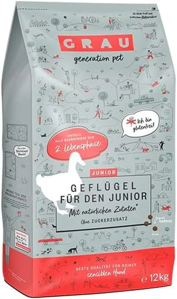 GRAU – El Original – Pienso deshidratado para Perros - Junior - Ave, Pack Individual (1 x 12 kg), sin Gluten, para Perros a Partir del 4.º Mes de Vida