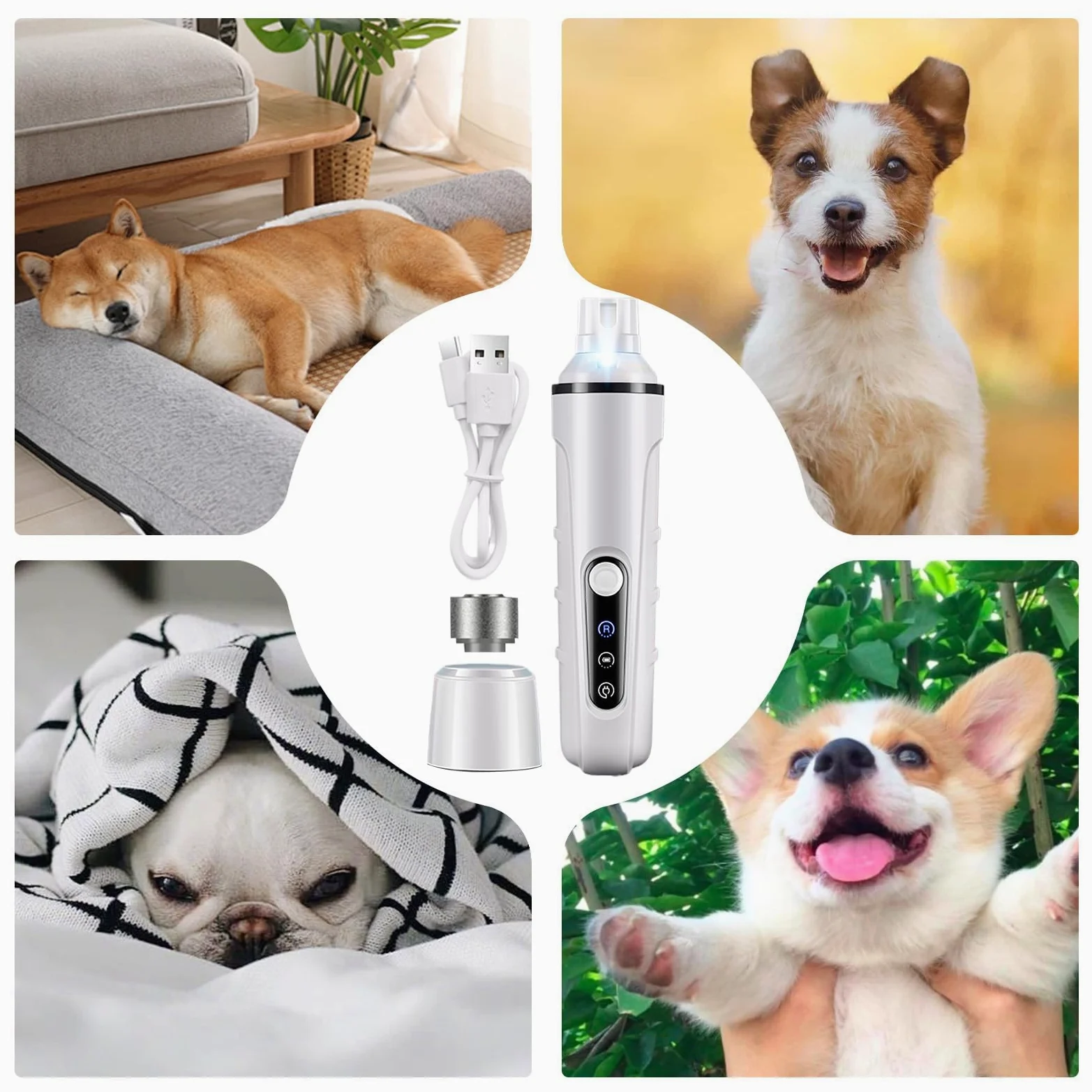 Cortauñas para Mascotas, Lima de uñas for Perros – con Luces LED eléctrica for Recargable por USB Cabezal Repuesto