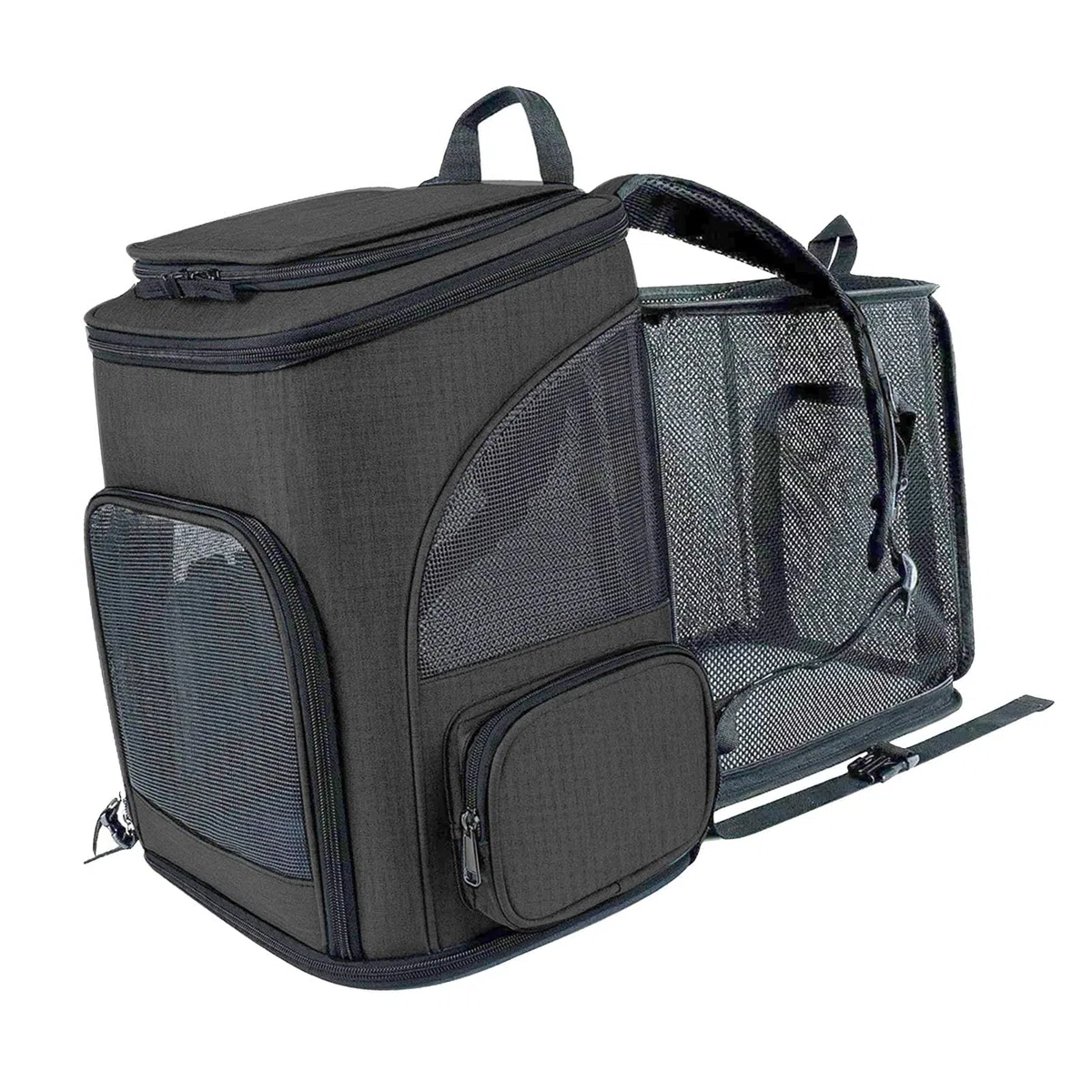 Mochila transportadora para Mascotas, transportadora expandible para Perros y Gatos, Mochila de Viaje Plegable y Transpirable para Mascotas pequeñas y Medianas de hasta 18 Libras (Negra)