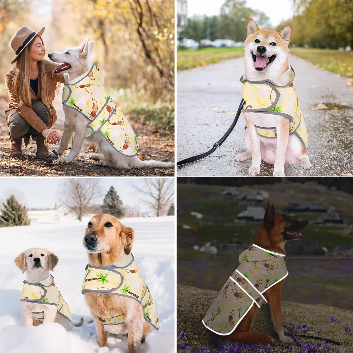 Chubasquero para Perros medianos, Impermeable, con Capucha, Tiras Reflectantes, Agujero para Correa y Poncho, Ajuste Ajustable (Mono, L)