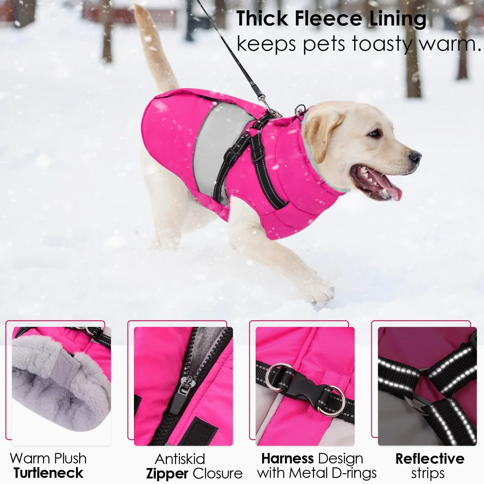 AOFITEE Abrigo para Perro pequeño, Abrigo de Invierno para Perro con arnés Integrado, Chaqueta cálida para Perros con Cremallera y Cuello de Forro Polar, Chaqueta de Nieve Impermeable para Mascotas