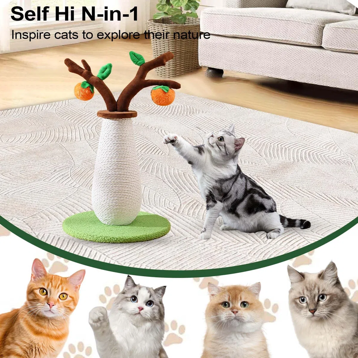 Poste Rascador Para Gatos Juguete para Ejercicio y Protección de Muebles | Rascador Interior Con Juguete De Peluche Para Gatos Para Razas Pequeñas Medianas Grandes Salón Balcón