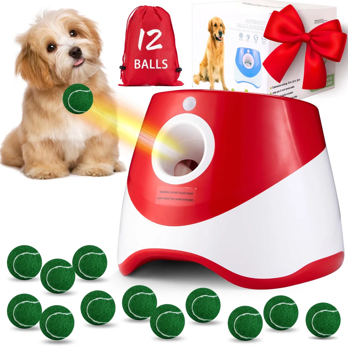 Lanzador automático de bolas para perros, color rojo