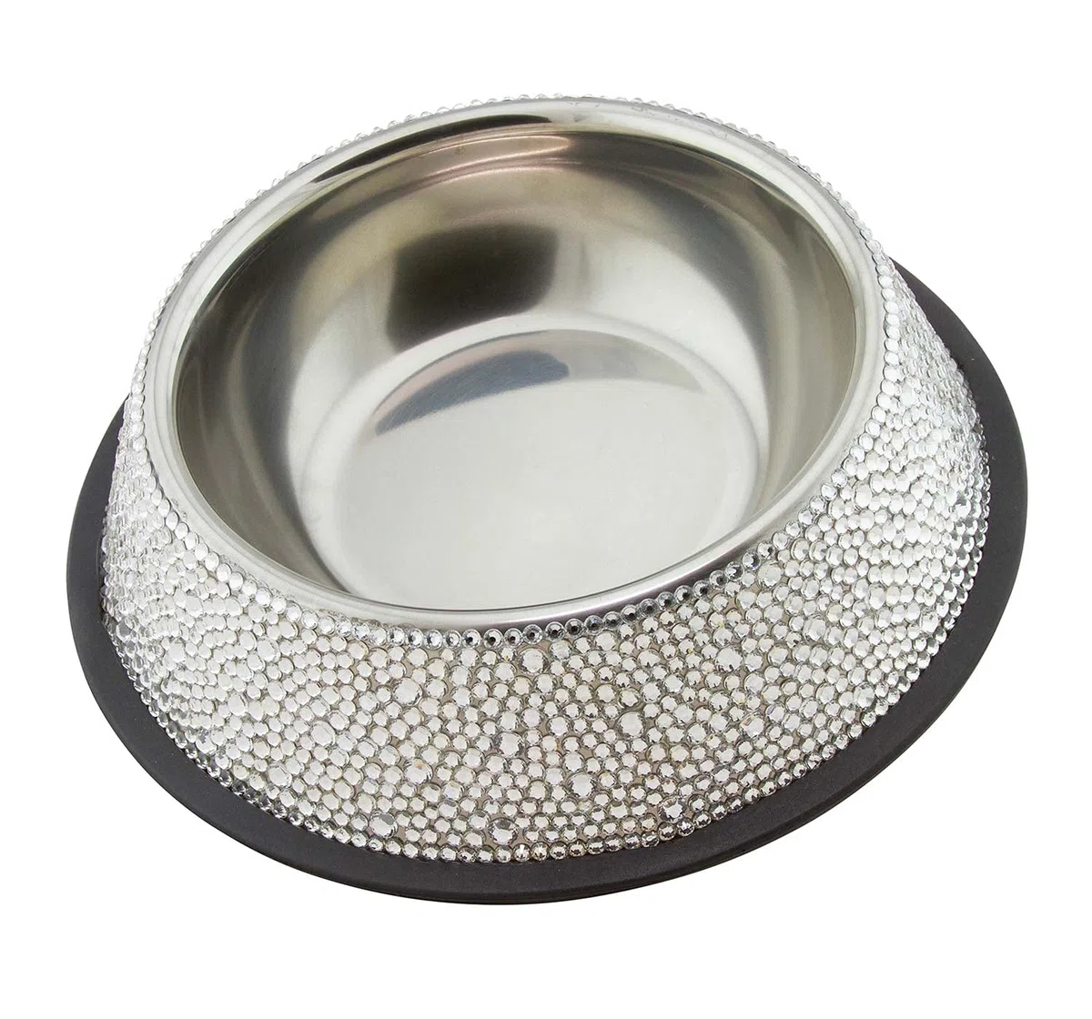 Cuenco para mascotas, diamantes de imitación brillantes en acero inoxidable, base antideslizante, para gatos, perros, otras mascotas, alimentos y agua, plata, mediano, se vende por separado