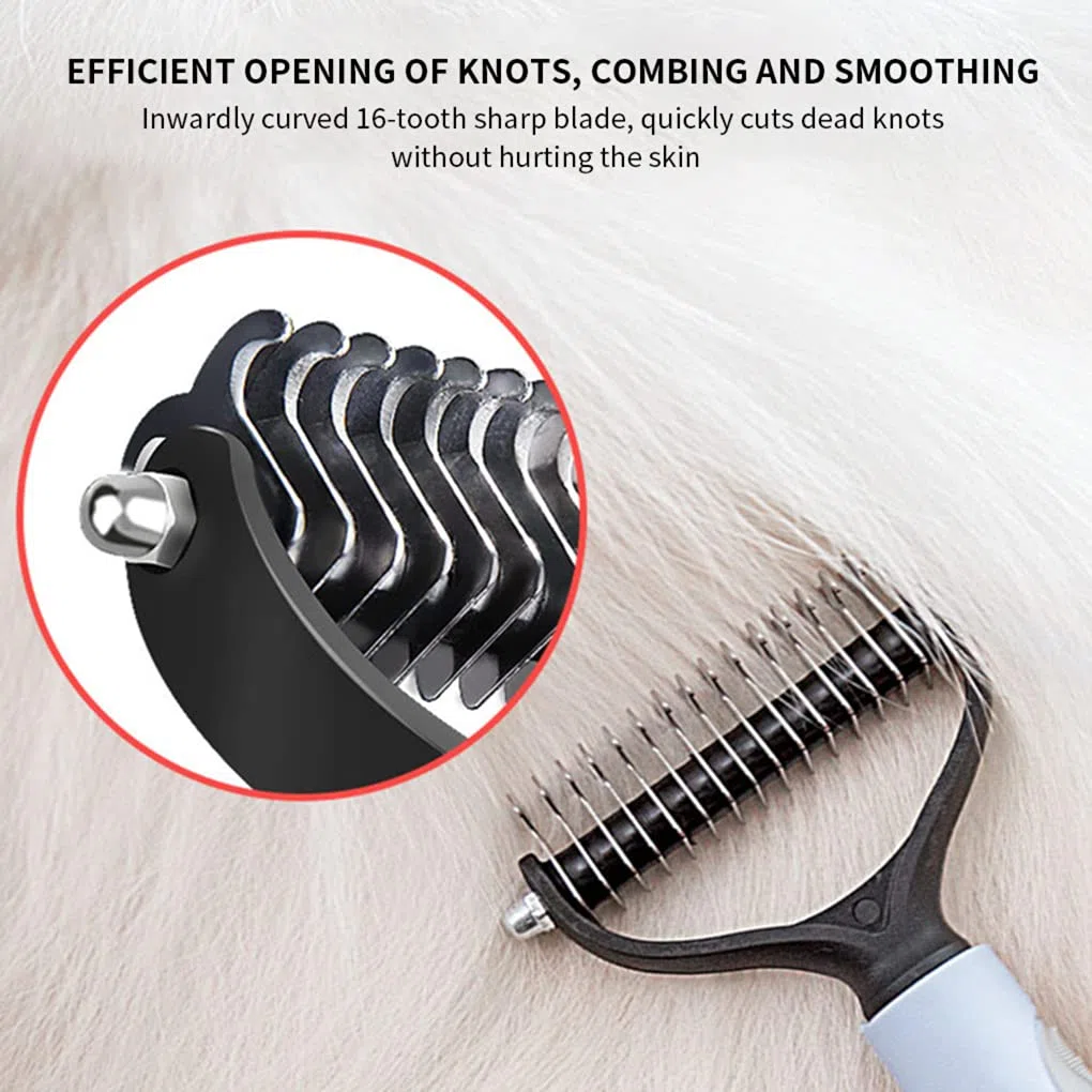 Juego de 10 cepillos de aseo para mascotas de 2 caras, rastrillo de pelo para eliminar nudos de pelo, herramienta de desprendimiento, color rosa
