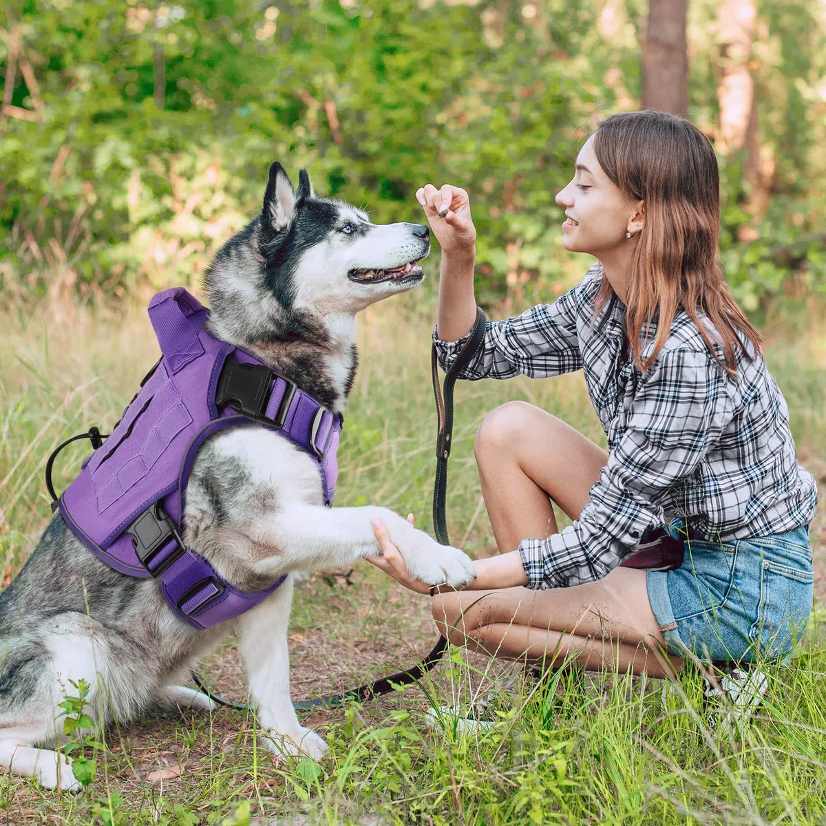 WINGOIN Arnés táctico para perros pequeños, sin tirones, ajustable, reflectante, K9, arnés militar para mascotas con asa, hebillas de metal para caminar, senderismo, entrenamiento (L)