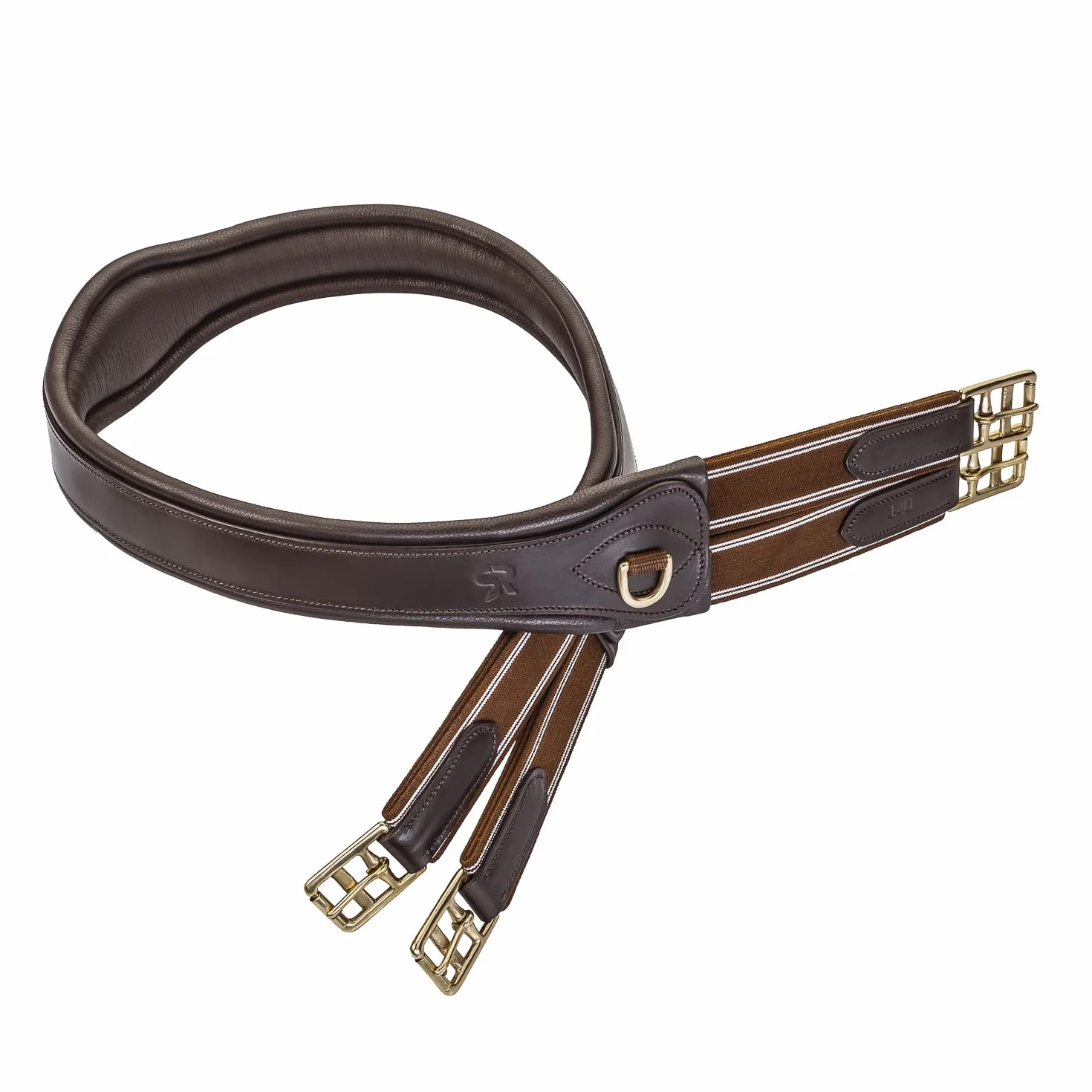 SUNRIDE Cincha para Caballo (Soho) - Cuero Genuino - Acolchado Extra - Anillas en D para Ayudas de Entrenamiento - Hecho a Mano - Inserciones Elásticas - Hebillas de Rodillo (marrón, 135 cm)