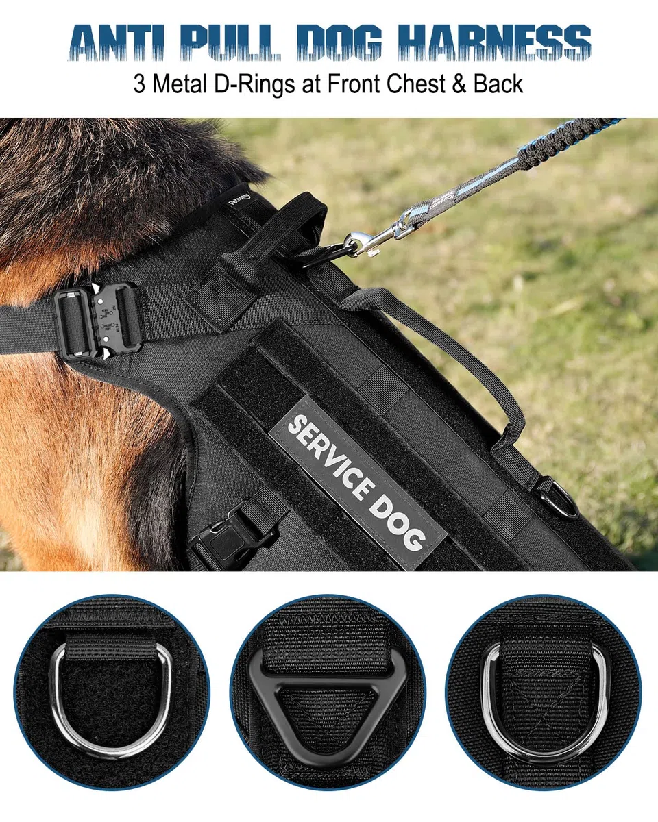 Arnés táctico para perros – Chaleco de servicio PETNANNY para perros grandes, cobertura completa del cuerpo en el arnés de entrenamiento para perro con 2 parches reflectantes para perros, asa, paneles
