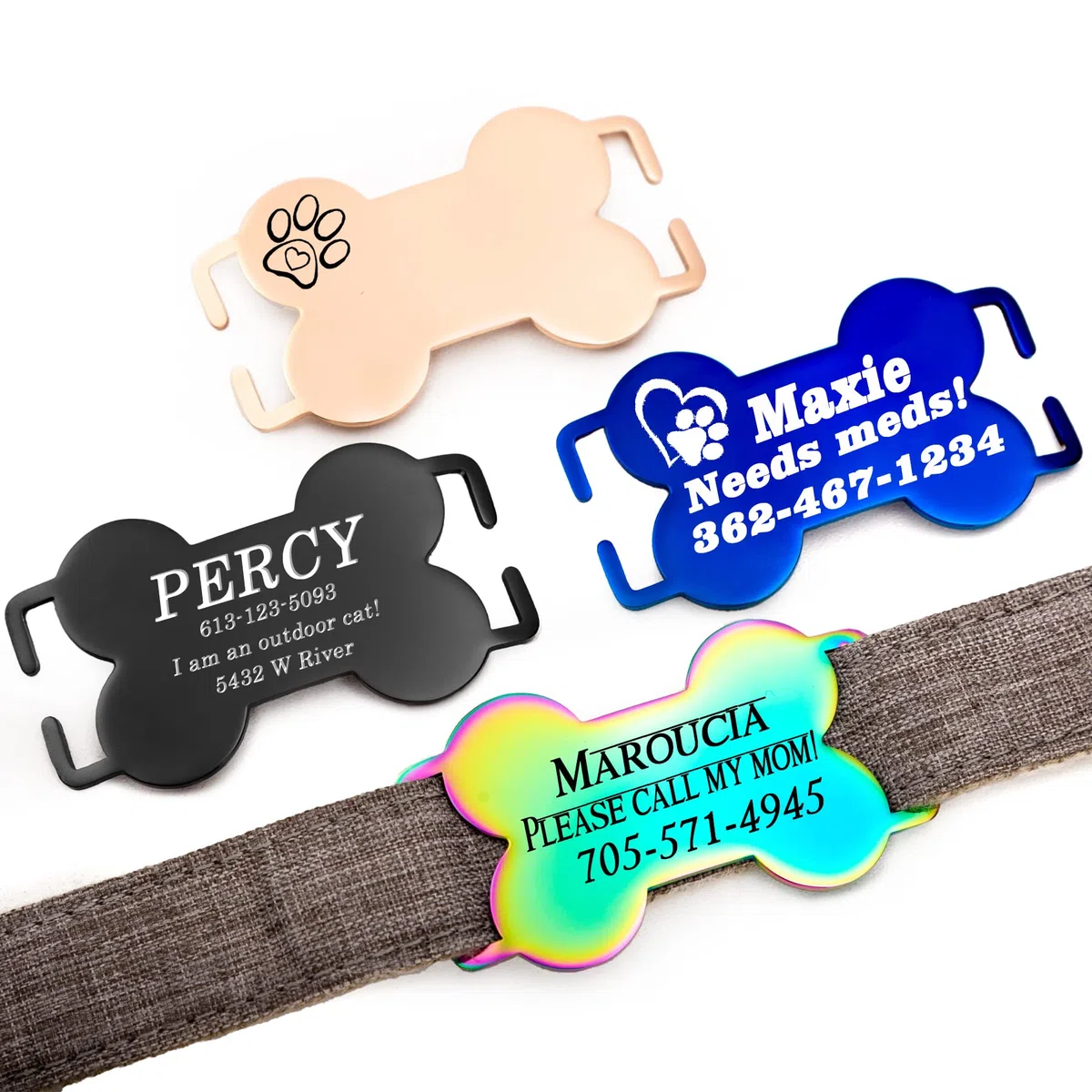Etiquetas de perro personalizadas para mascotas, a prueba de masticación, etiqueta de nombre para collar grabada, de acero inoxidable, etiqueta de identificación personalizada de hueso