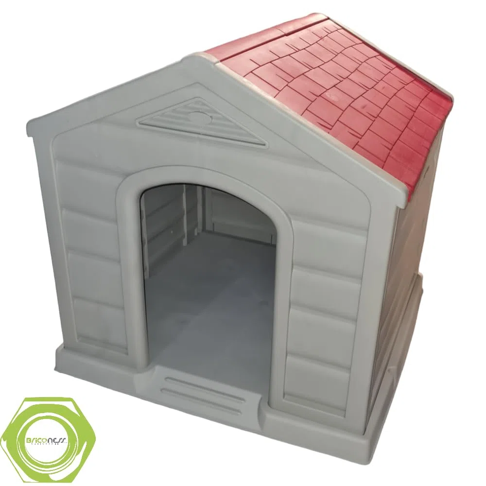 Caseta para perros de jardín exterior de resina talla grande beige con techo rojo L90xP92xH89 cm