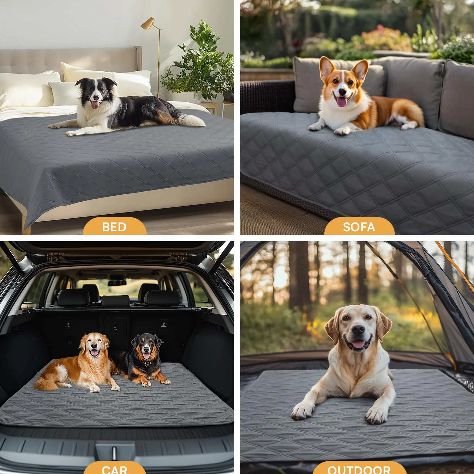 luciphia Manta para Perros 100% Impermeable con Puntos Antideslizantes, Alfombras para Gatos Perros Antideslizantes como Protección de Coche Cama Sofá, Lavables a Máquina, Gris 208_x_304_cm