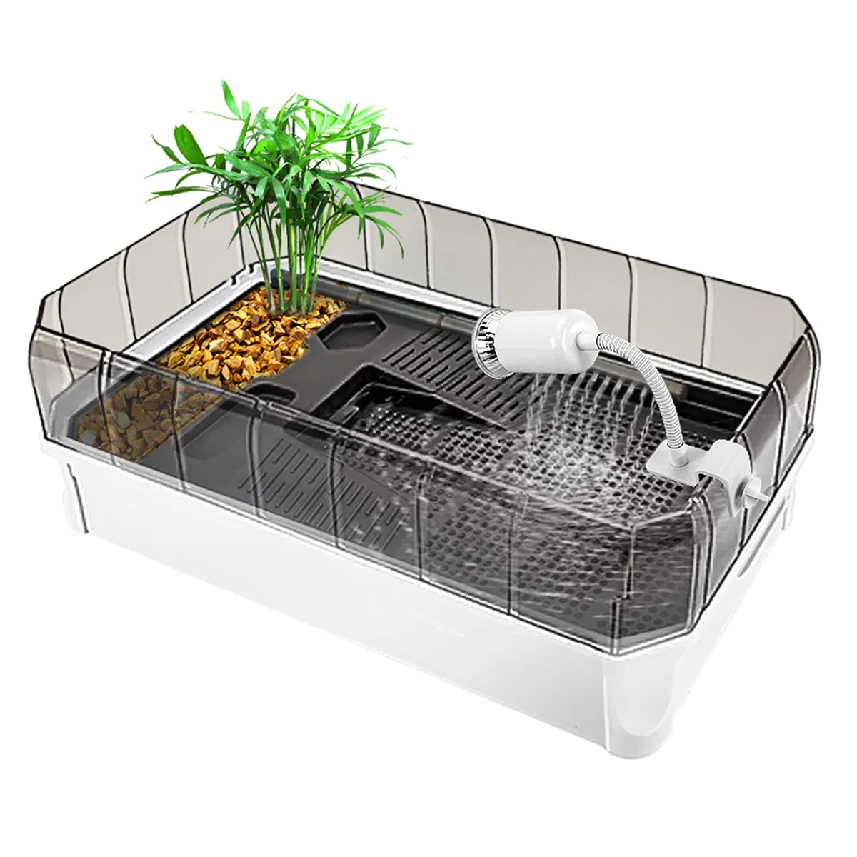 Acuario de tortugas con plataforma y plantas, fácil cambio de agua y limpieza, kit de hábitat duradero para reptiles