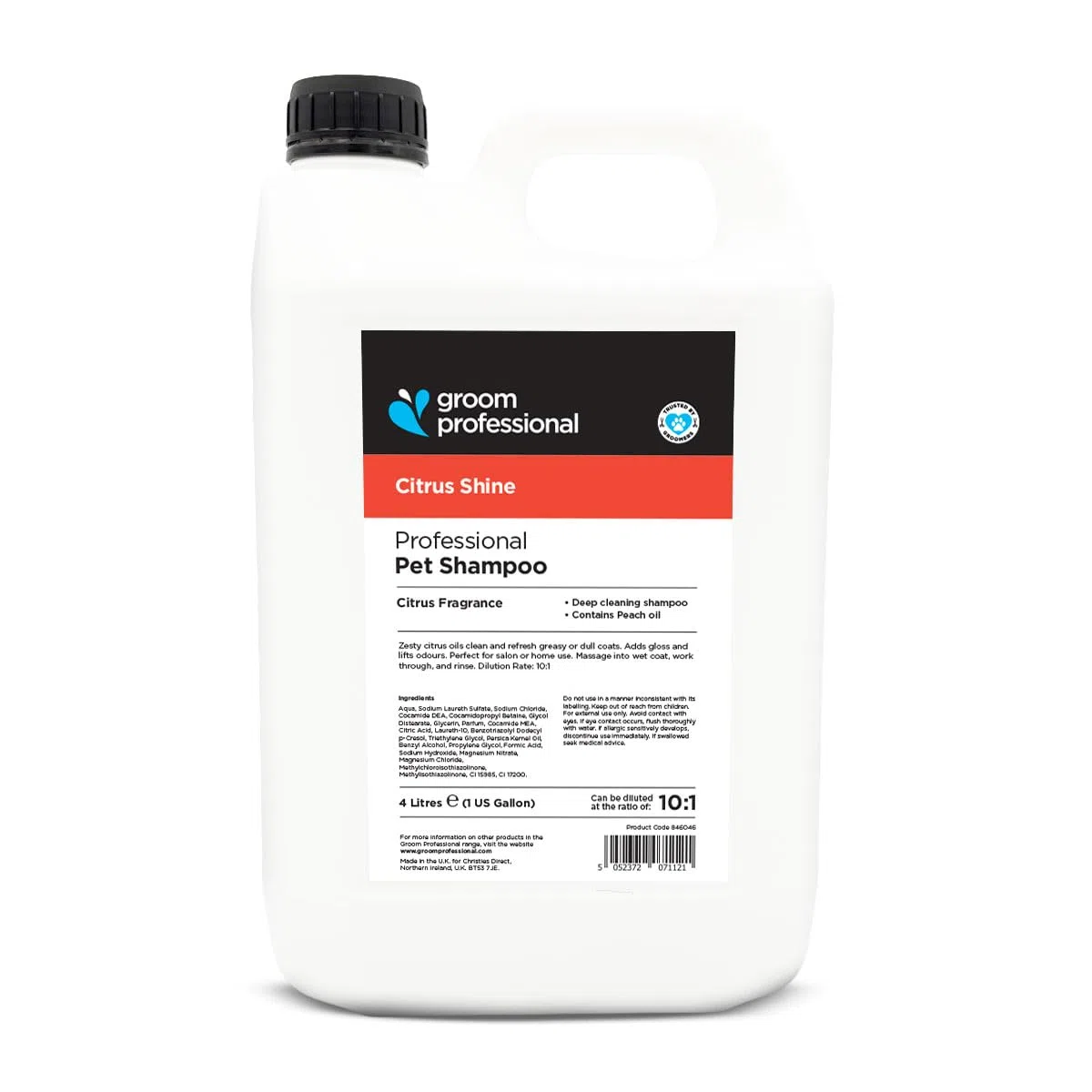 Groom Professional Citrus Shine Champú para perros (4 L) – Concentrado 10:1 con aceite de cítricos y melocotón, limpieza profunda y desengrasante, elimina olores y aroma fresco