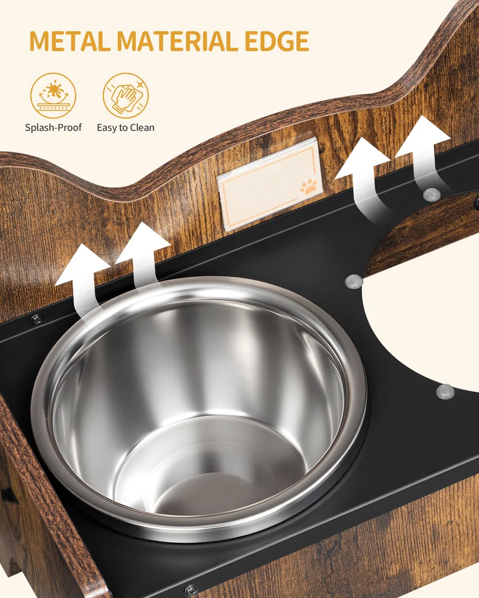 Hzuaneri Comedero Perro Elevado, Comedero Elevado Perro con 2 Cuencos de Acero, Antideslizante y a Prueba de Salpicaduras, Marrón y Negro PB01601B