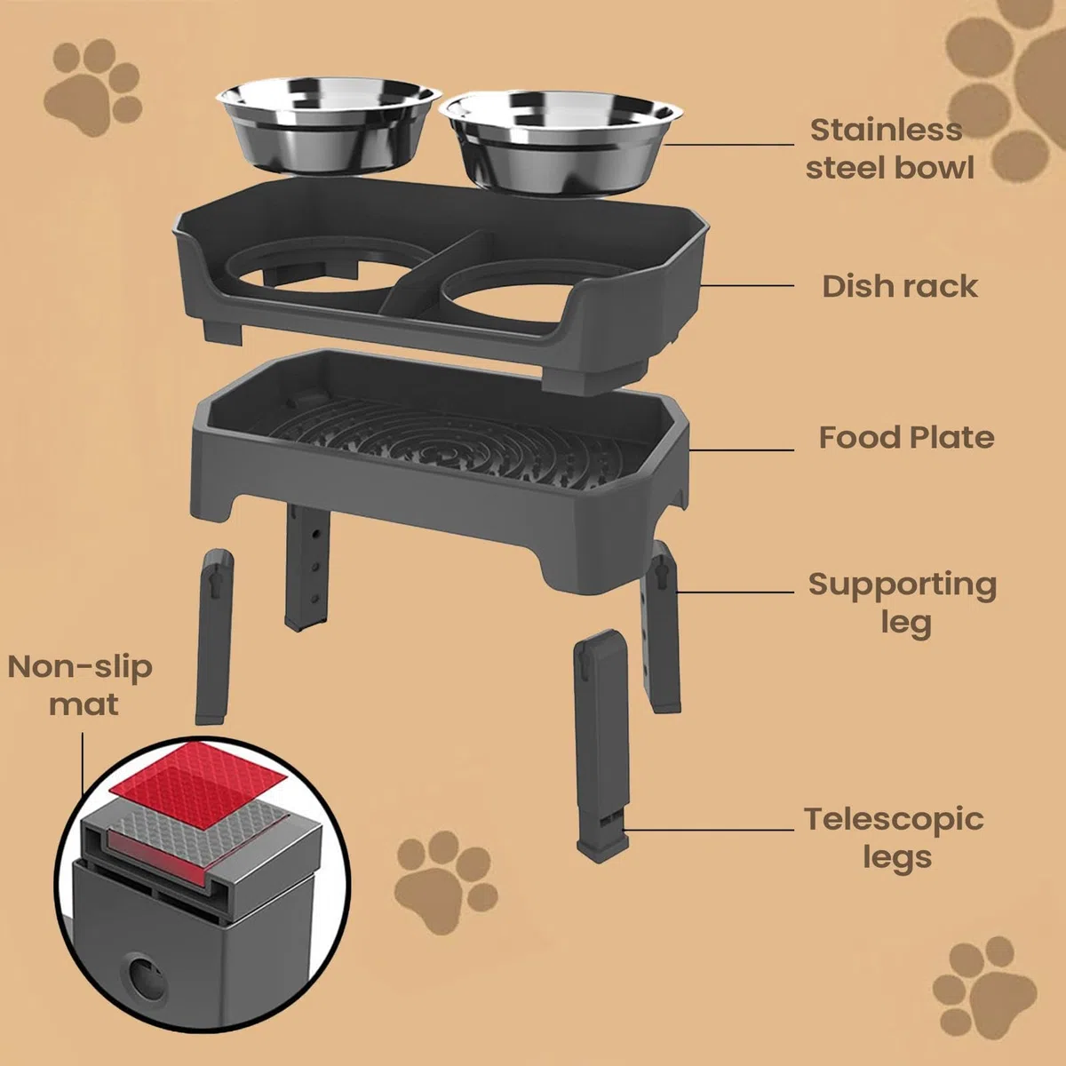 Comederos Elevados para Gatos Estación De Alimentación De Acero Inoxidable | Comederos Con Soporte Para Mascotas Entrenamiento Bebida Cocina Exterior Viaje Camping Patio Trasero