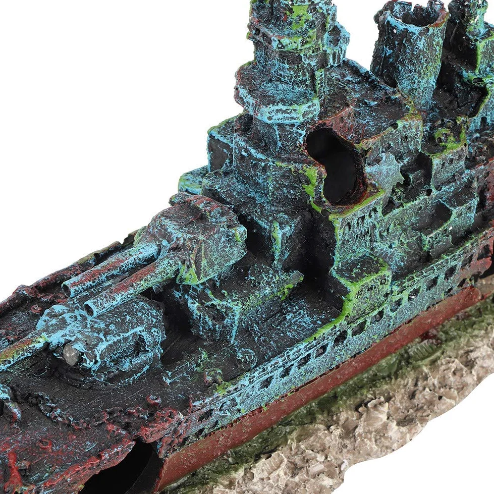 Cryfokt Adorno Colorido de Barco Hundido para Pecera, Material de Resina Seguro, Múltiples Agujeros para Ocultar Peces y Camarones