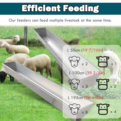 Comedero de acero inoxidable para ganado, gran capacidad para cerdos, alpacas, terneros, caballos, animales esenciales