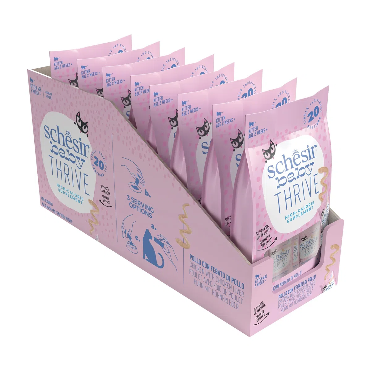 Schesir Baby Thrive, Gusto de Pollo, Comida Humeda para gattos (20 sobre x 8g)