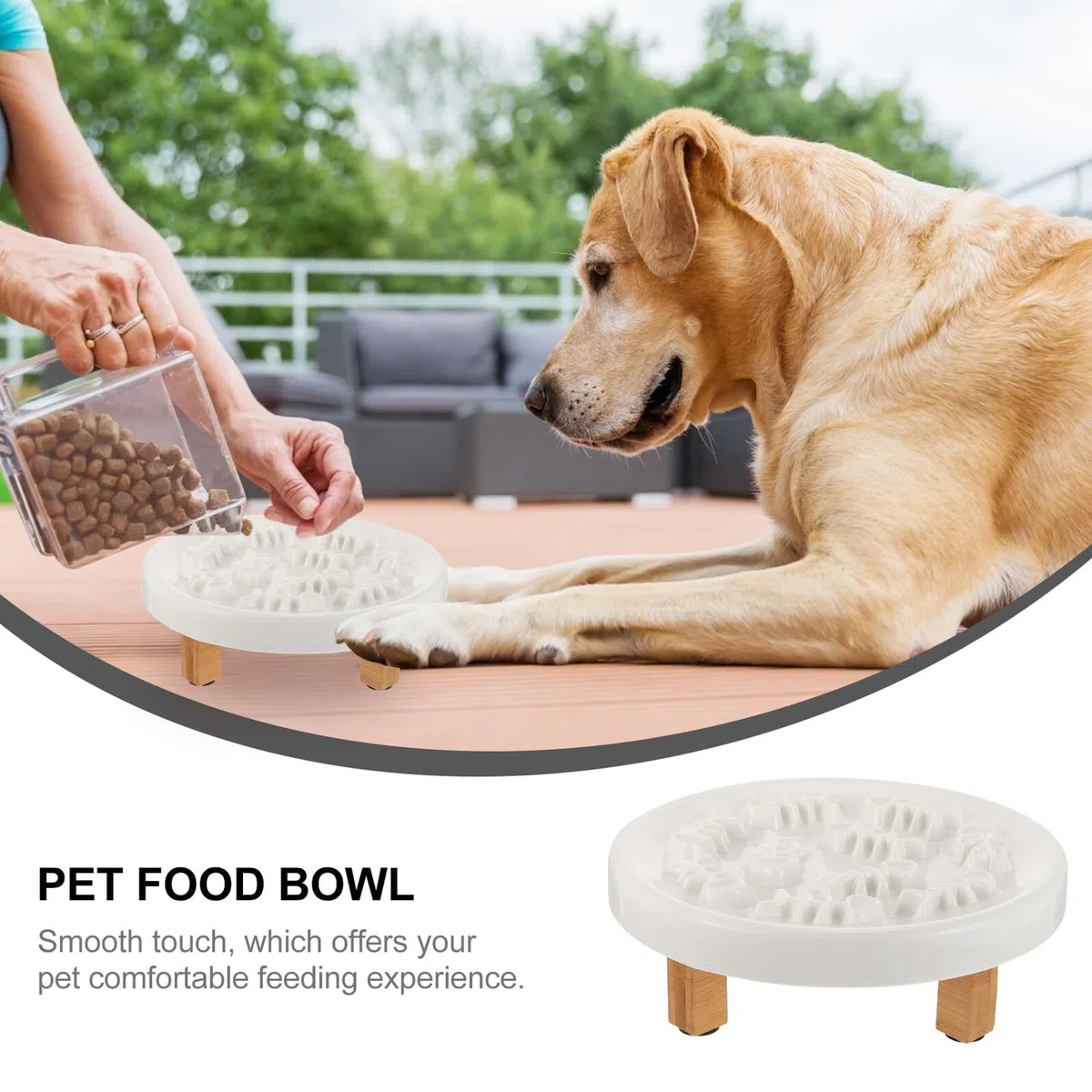 Gatuida Comedero Elevado para Mascotas de Cerámica con Soporte de Madera, Protección para Cuello, Adecuado para Perros Pequeños y Gatos, Alimentación Lenta