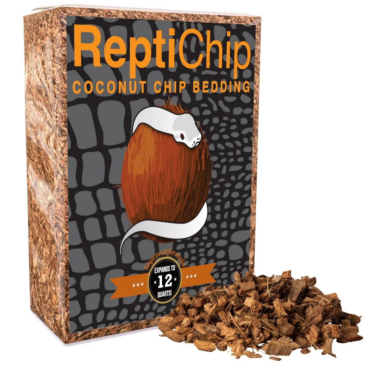ReptiChip - Ropa de Cama Suelta para Reptiles, 12 Cuartos de galón, sustrato de cáscara de Coco para hábitat de Serpientes, terrario de pitón de Bola, Tanques de Tortuga, recinto de Tortuga