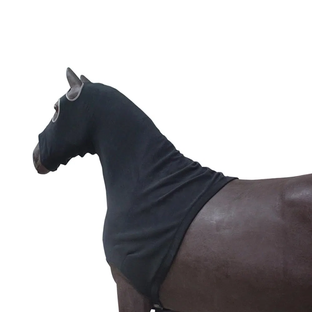 Capucha de caballo de forro polar suave, capucha negra con cremallera y hebilla de ajuste, cómoda capucha de caballo, manta de invierno para manguera (L)