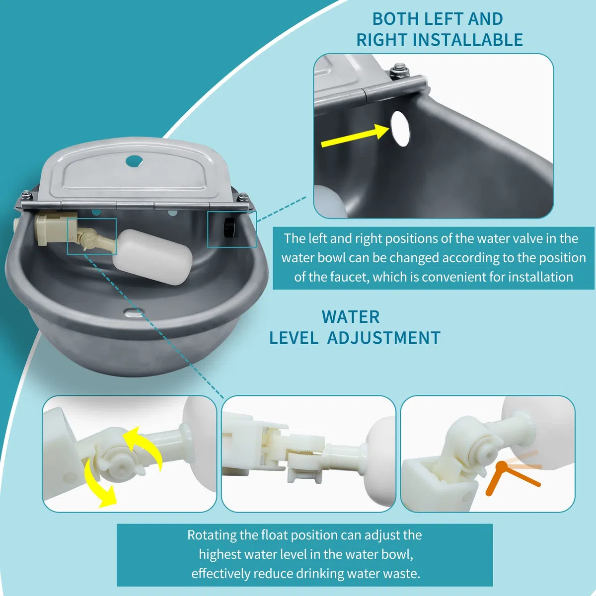 Cuenco automático de agua potable para animales, de acero inoxidable 304 para perro, caballo, cabra, cerdo, vaca, dispensador de agua de ganado con manguera de tubo, 2 válvulas flotantes, conector